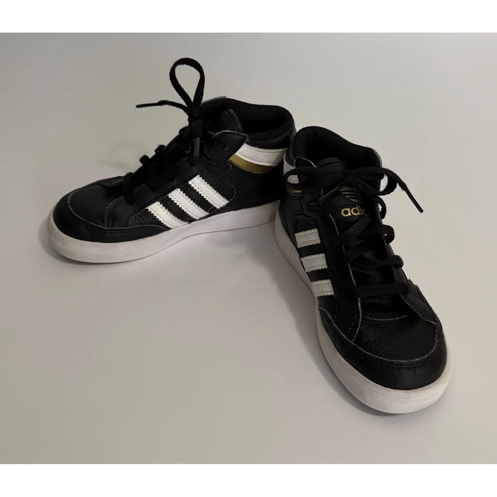 Adidas Hoops‎ Mid 2.0 Kids Black White Gold Sneakers Size 10K FV5738 Ortholite
